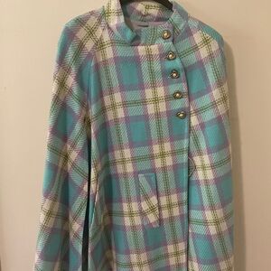 Retro Vintage Funnel Neck Plaid 1930’s 1970’s Swing Cape poncho Cloak with belt